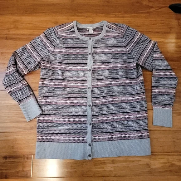 L.L. Bean Vintage Multicolor Pattern Cardigan Sweater Size L - Picture 5 of 8